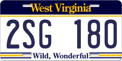 WV license plate 2SG180