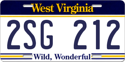 WV license plate 2SG212