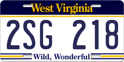 WV license plate 2SG218