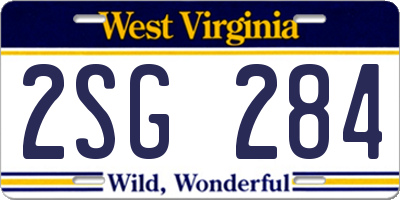WV license plate 2SG284