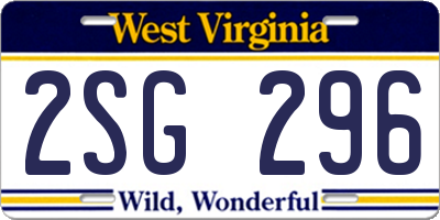 WV license plate 2SG296
