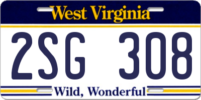 WV license plate 2SG308