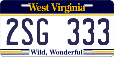 WV license plate 2SG333