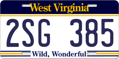 WV license plate 2SG385
