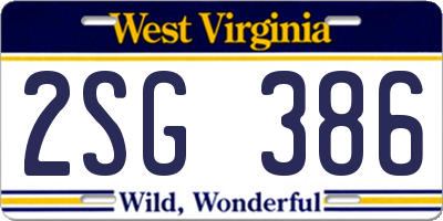 WV license plate 2SG386