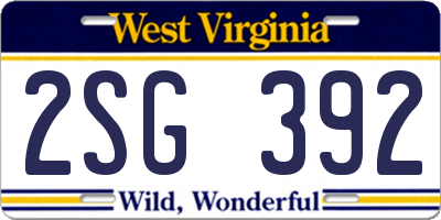 WV license plate 2SG392