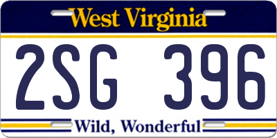 WV license plate 2SG396
