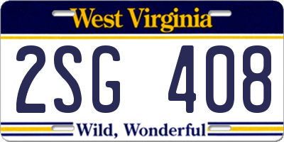 WV license plate 2SG408