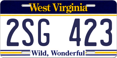 WV license plate 2SG423