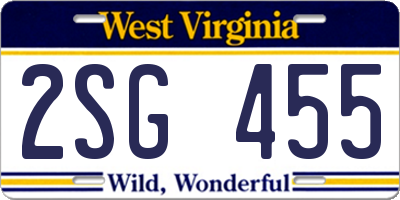 WV license plate 2SG455