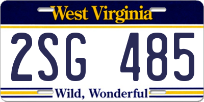 WV license plate 2SG485