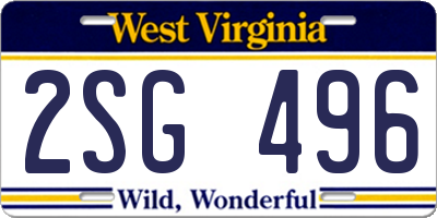 WV license plate 2SG496