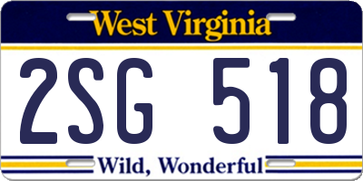 WV license plate 2SG518