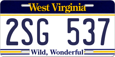 WV license plate 2SG537