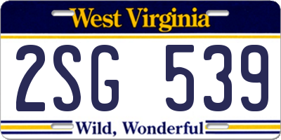WV license plate 2SG539