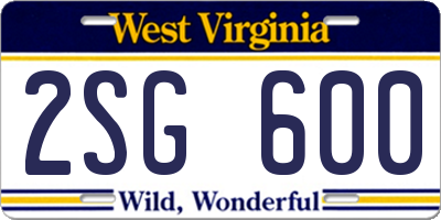 WV license plate 2SG600