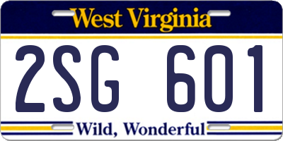 WV license plate 2SG601