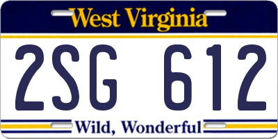 WV license plate 2SG612