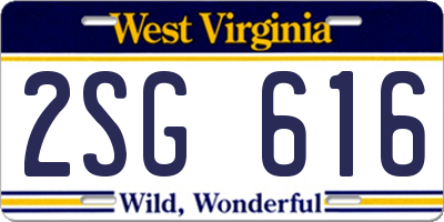 WV license plate 2SG616