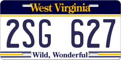 WV license plate 2SG627