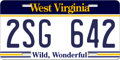 WV license plate 2SG642