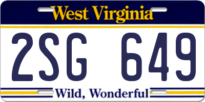 WV license plate 2SG649