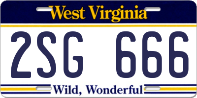 WV license plate 2SG666