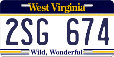 WV license plate 2SG674