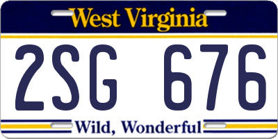 WV license plate 2SG676