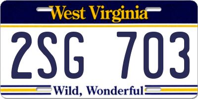 WV license plate 2SG703