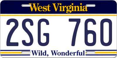 WV license plate 2SG760