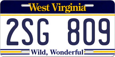 WV license plate 2SG809