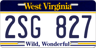 WV license plate 2SG827