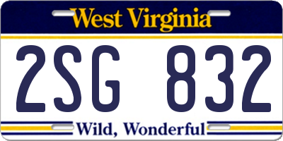 WV license plate 2SG832