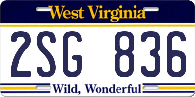 WV license plate 2SG836
