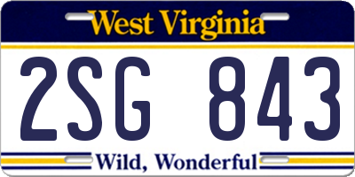 WV license plate 2SG843