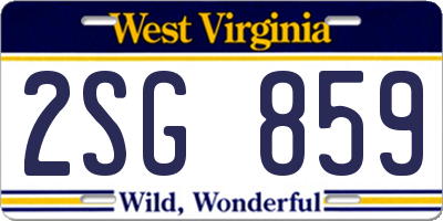 WV license plate 2SG859