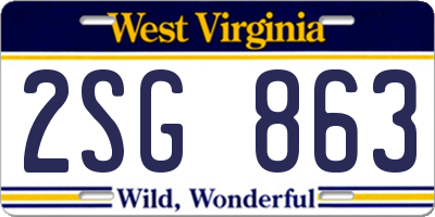 WV license plate 2SG863
