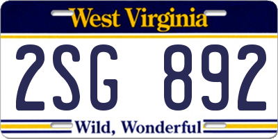 WV license plate 2SG892