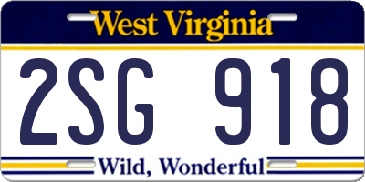 WV license plate 2SG918