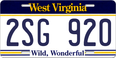 WV license plate 2SG920