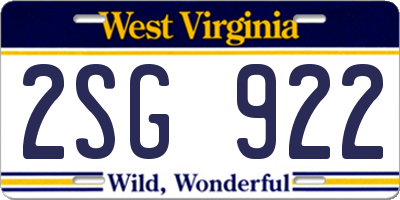 WV license plate 2SG922