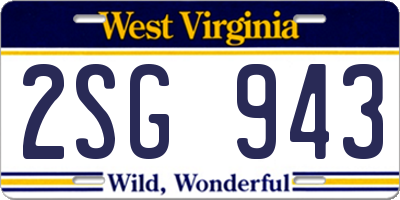 WV license plate 2SG943