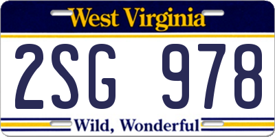 WV license plate 2SG978