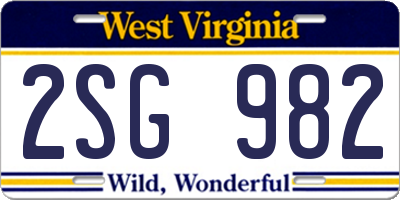 WV license plate 2SG982