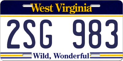 WV license plate 2SG983