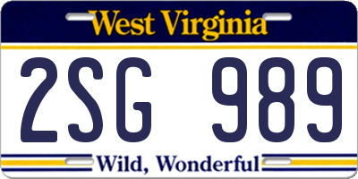 WV license plate 2SG989