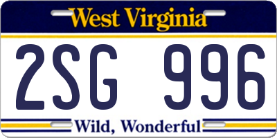 WV license plate 2SG996