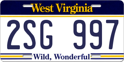 WV license plate 2SG997