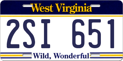 WV license plate 2SI651